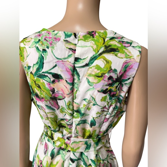 NWT Leslie Fay Sz 4 Tie Waist Ruffle Skirt Floral Print Chiffon Faux Wrap Dress - Picture 8 of 12